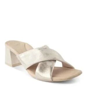 Paul Green Lauren Slide Sandals 5.5 US Leather Champagne Tan Heels Mule N…